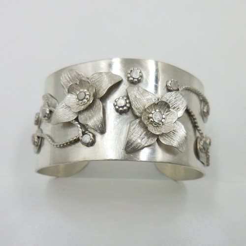 DKC-2040 Cuff, Sterling Silver Flowers, Texture $300 at Hunter Wolff Gallery